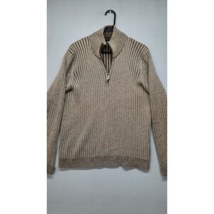 Calvin Klein 1/4 Zip Mens Large Beige Long Sleeve Sweater Pullover Heavy Cotton